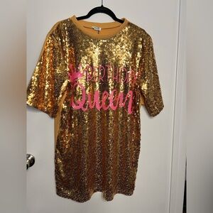 Gold Sequin Birthday‎ Queen Top